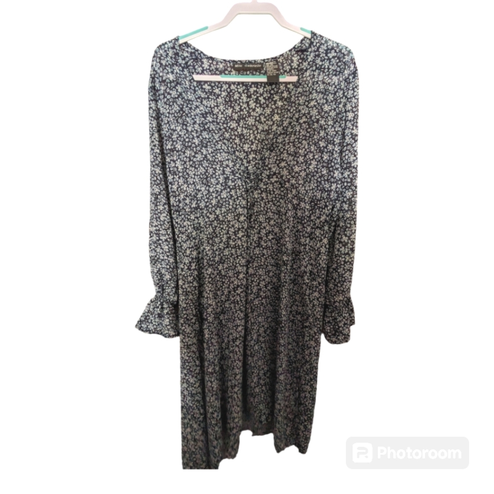 Mlle Gabrielle Navy Floral Sheer Dress/Tunic/coverup size 20.